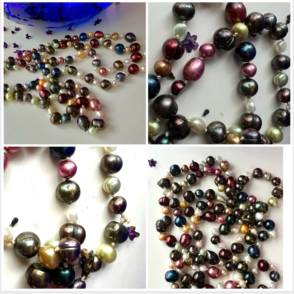 🎁🇨🇦 Hand Knotted Locally Multicolor Pearl Style Necklace Duo• Layered Statement - Picture 11 of 16